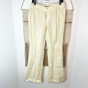 Ralph Lauren Pastel Yellow Linen Wide Leg Trousers Size 6
